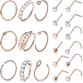 Vsnnsns 20G Nose Rings Studs Piercing Jewelry for Women 316L Surgical Stainless Steel L Shaped Corkscrew Straight Diamond CZ Hoop Nose Rings Studs Nostril Piercing Jewelry Hypoallergenic 20 Gauge