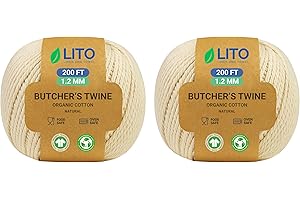 LITO LINEN AND TOWEL Organic Butcher’s Twine for Cooking & Trussing – 1.2mm Heavy-Duty Natural Cotton Kitchen Twine 400 Feet – Food-Safe, Oven-Safe String for Meat, Turkey, Baking, & Crafts