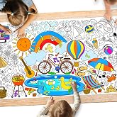 Gatherfun Giant Coloring Poster for Classroom - 31.5x72 Versatile Summer Activity Poster/Table Cover for School Parties, Birt