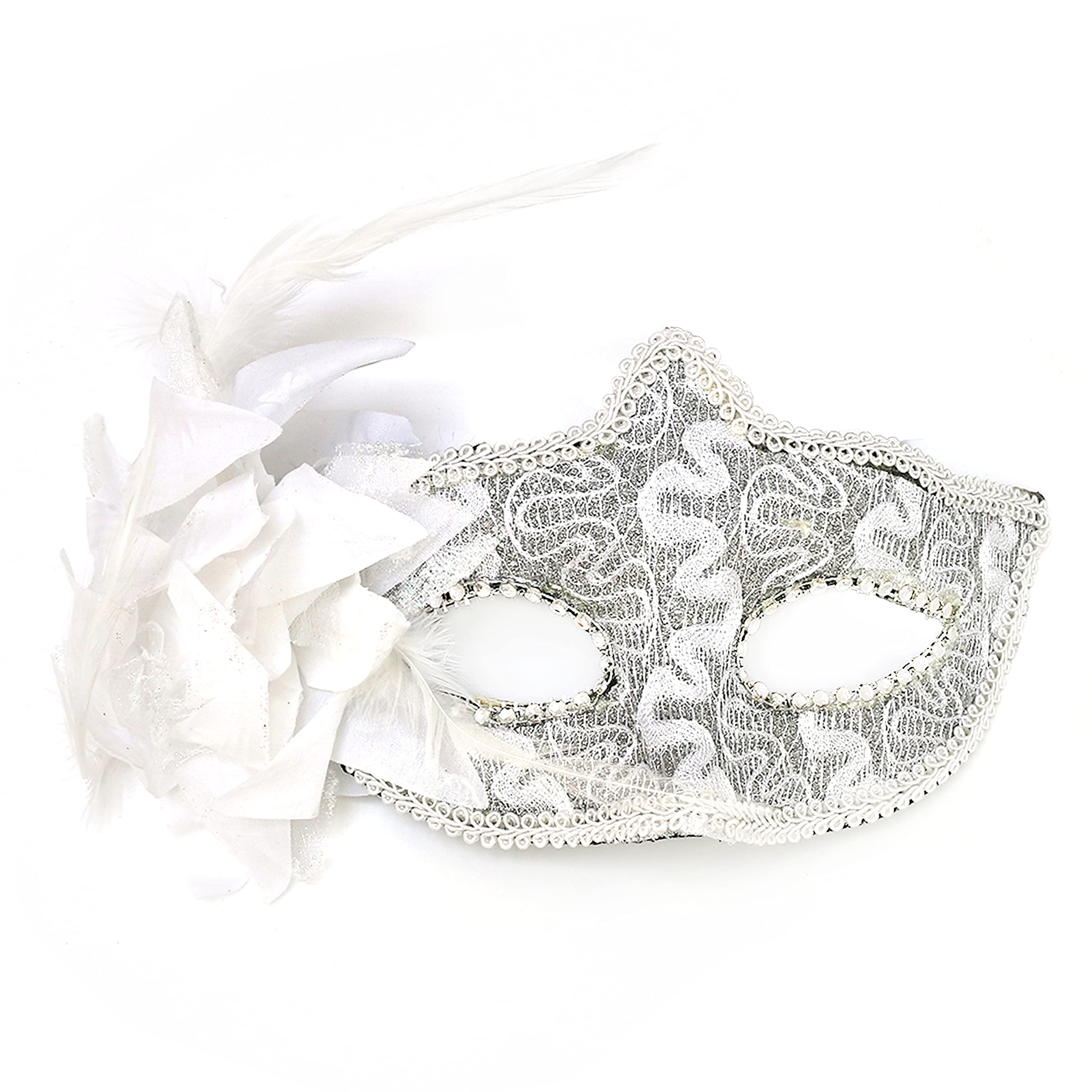 Women's/Girls Deluxe Lace Sequin Flower "Aletta" Masquerade Mask - Choose Colour (White)