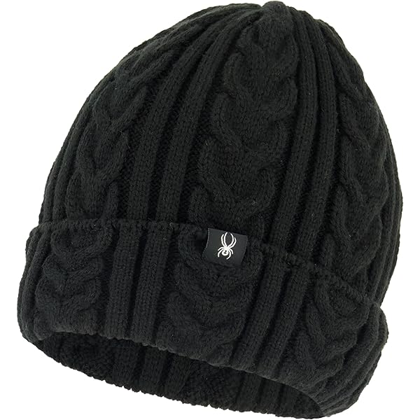 Spyder Womens Fuzzy Knit Ribbed Cuff Beanie, Black, One Size at