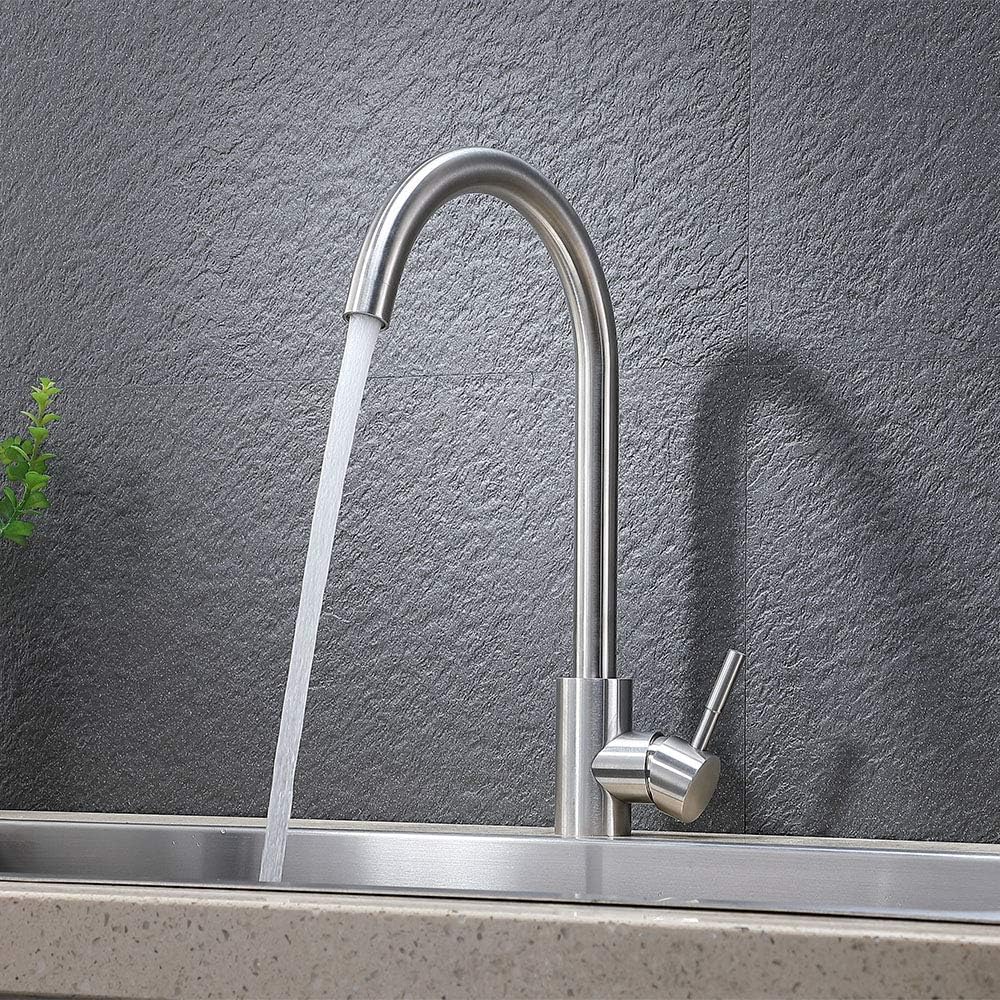 VAPSINT 360 Degree Swivel Modern Hot& Cold Mixer Stainless Steel Bar Kitchen Sink Faucet, Easy Installation Good Valued Brushed Nickel Single Handle Kitchen Faucet - - 