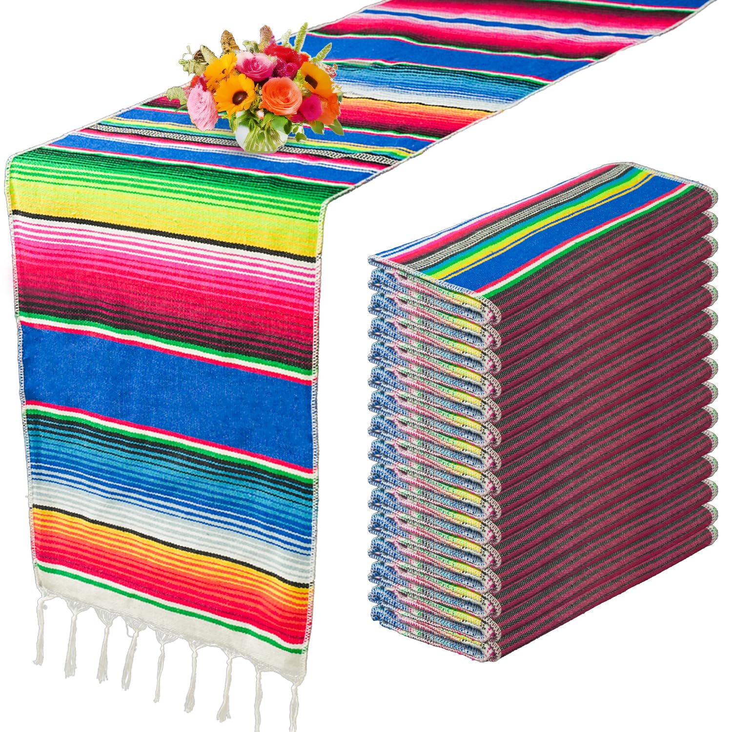 Photo 1 of 15 Pcs Mexican Table Runner Fiesta Mexican Theme Party Decoration for Cinco de Mayo Fiesta Party Serape Zarape Table Runner 14 x 84 Inch (Elegant Style)