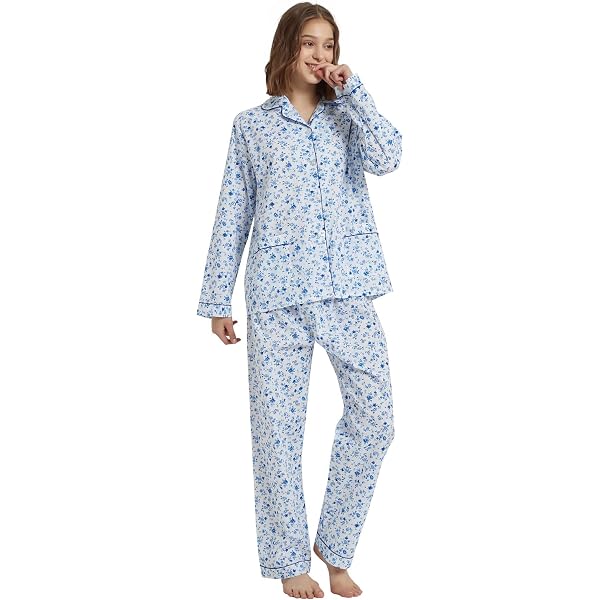 Bimba Women's Cotton Pajama Set - Full Sleeve Printed Nightwear, Gray With Apple Print