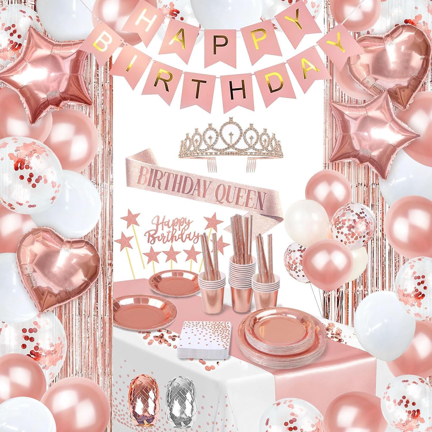 Party spot! 253 Pcs Birthday Decorations For Women, Rose Gold Party ...