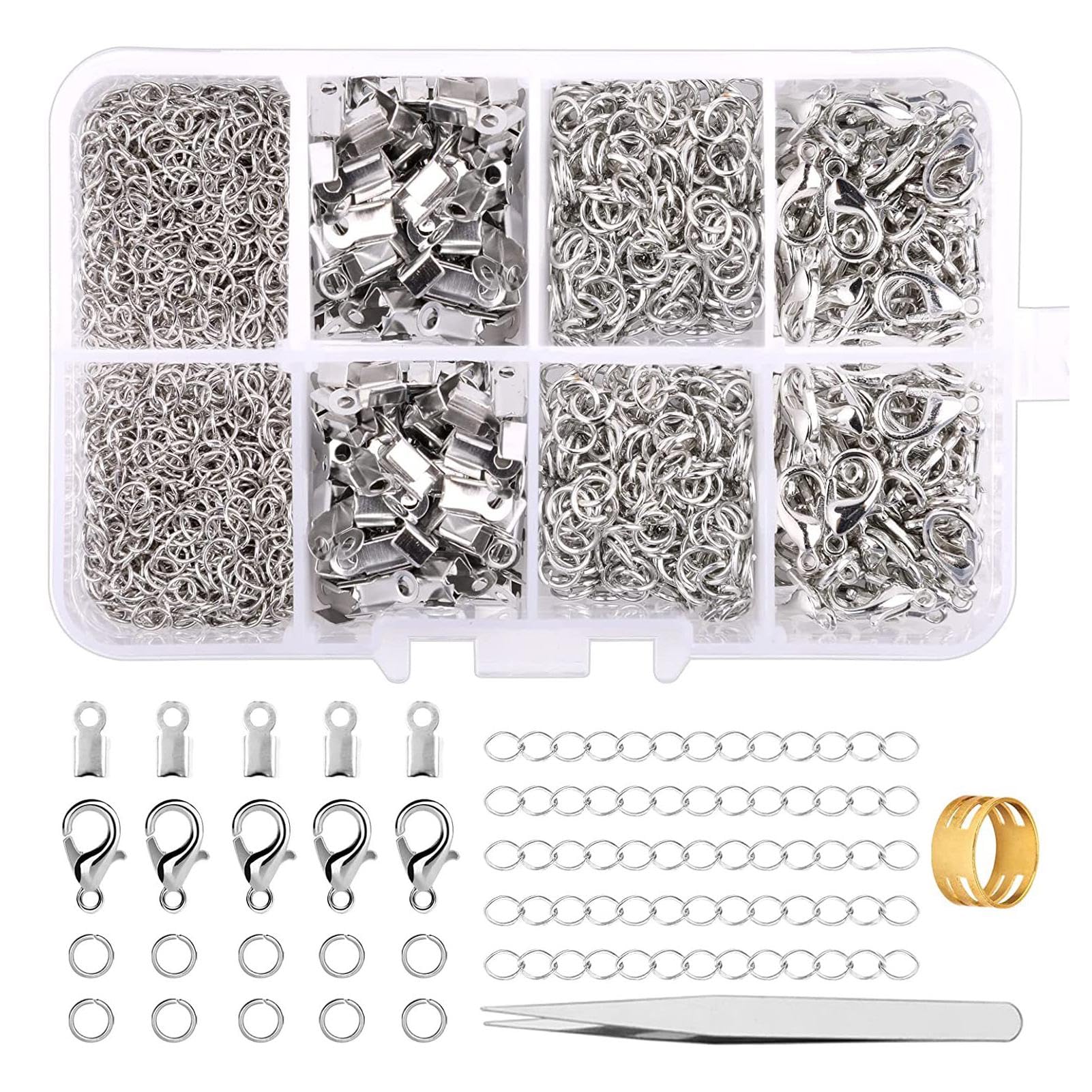 Hahhhha 302pcs/set Jewelry Making Connectors with Box, Silver Lobster Claw Clasps Chain Extender Ring for DIY Bracelet Necklace Jewelry Replacement(Sliver)