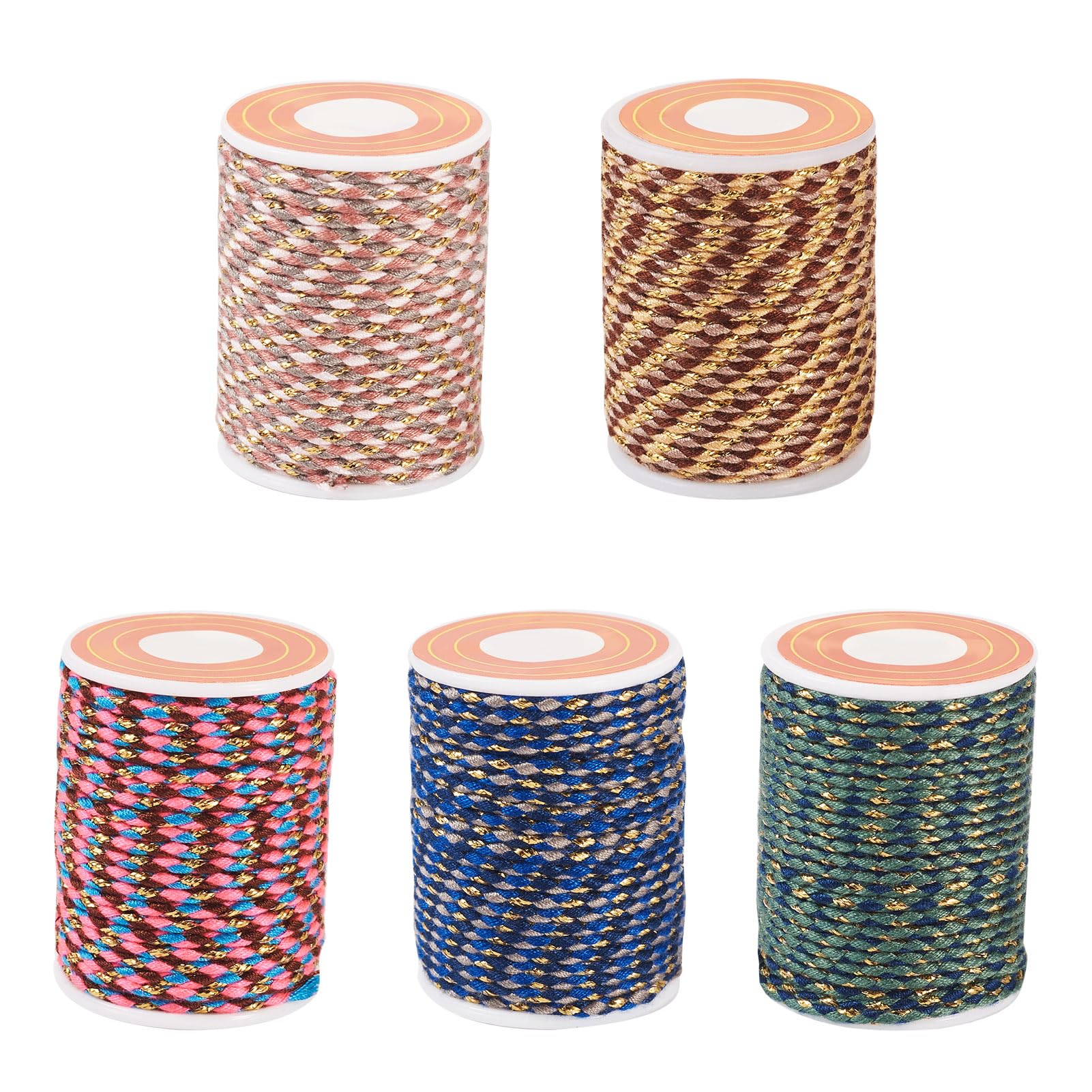 Crafans 5Rolls 1.5mm Polycotton Braided Rope 4-Ply String Knitting Cords Handmade Macrame Cotton Ropes Twisted Cords with Spool for DIY Craft Knitting Wall Hanger