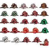 PintreeLand 24PCS Christmas Bows for Gift Wrapping, 5” Xmas Pull Bows with Ribbon Wrap Accessory for Present, Florist, Bouquet, Hamper, Basket Decor, Easy to Assemble
