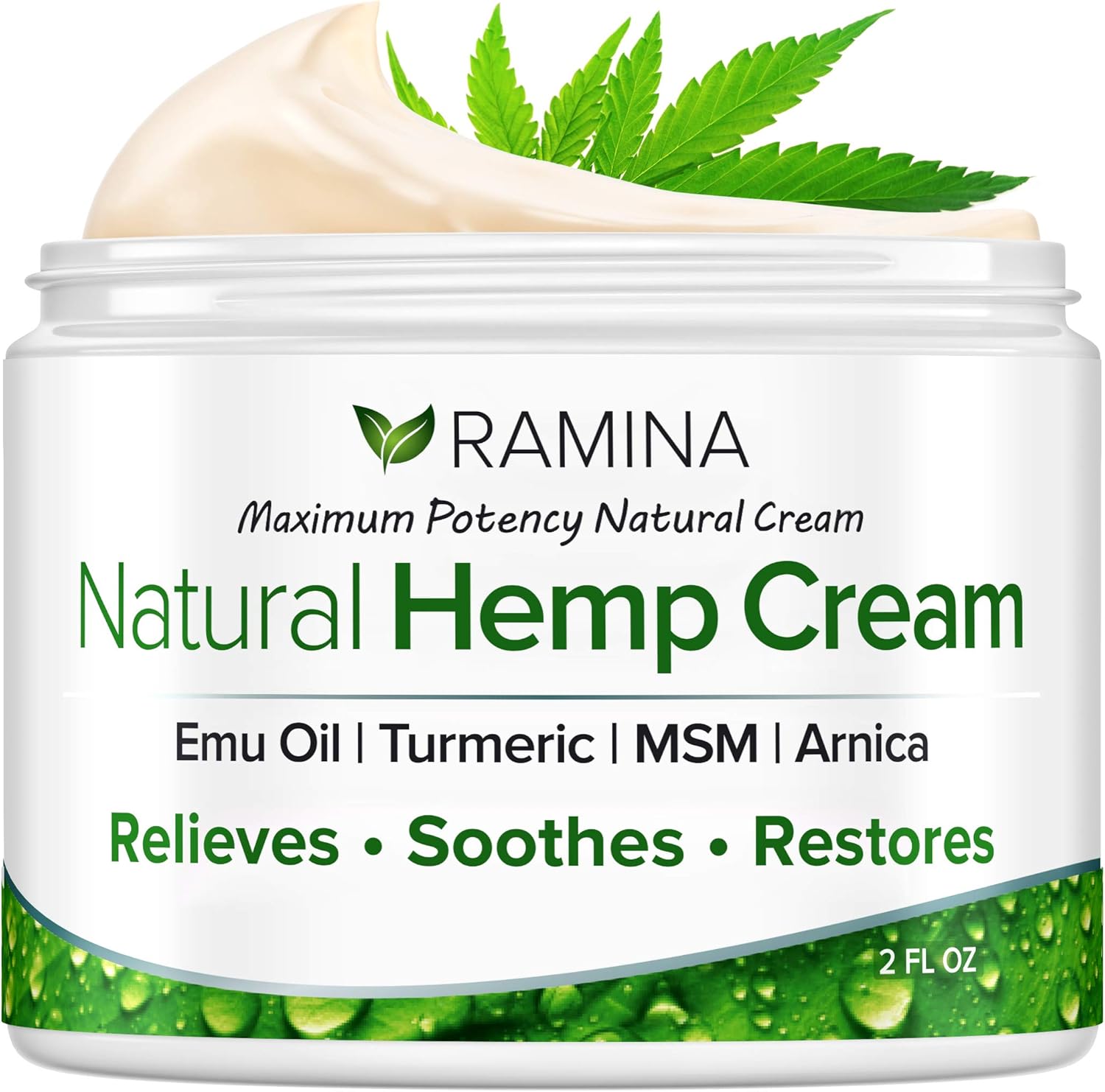 Ramina Natural Hemp Extract Pain Relief Cream - Made in USA - Potent Turmeric, MSM & Arnica - Relieves Inflammation, Muscle, Joint, Back, Knee, Nerves & Arthritis Pain - Non-GMO - 2 fl. oz: Health & Personal Care