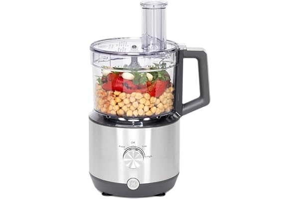GE Food Processor |12 Cup | Complete with 3 Feeding Tubes & Stainless Steel Accessories-3 Discs + Dough Blade | 3 Speed | for