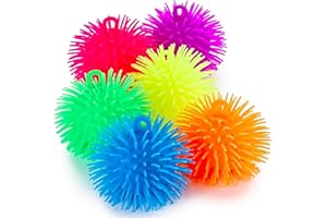 Kicko 5.5" Puffer Balls for Kids - 12 Pack with Assorted Colors - Blue, Green, Orange, Yellow, Pink and Purple, with Loop - Sensory Stress Relief and Therapy Toy - Party Favors, Goody Bag Filler