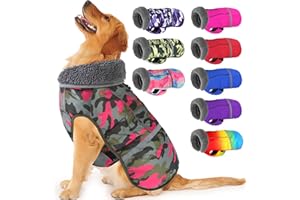 Dogcheer Warm Dog Coat, Waterproof Dog Jacket Reflective Adjustable Puppy Winter Coat with Buckle, Christmas Pet Snow Jacket Turtleneck Fleece Sweater for Small Medium Large Dogs - Camo Pink, L