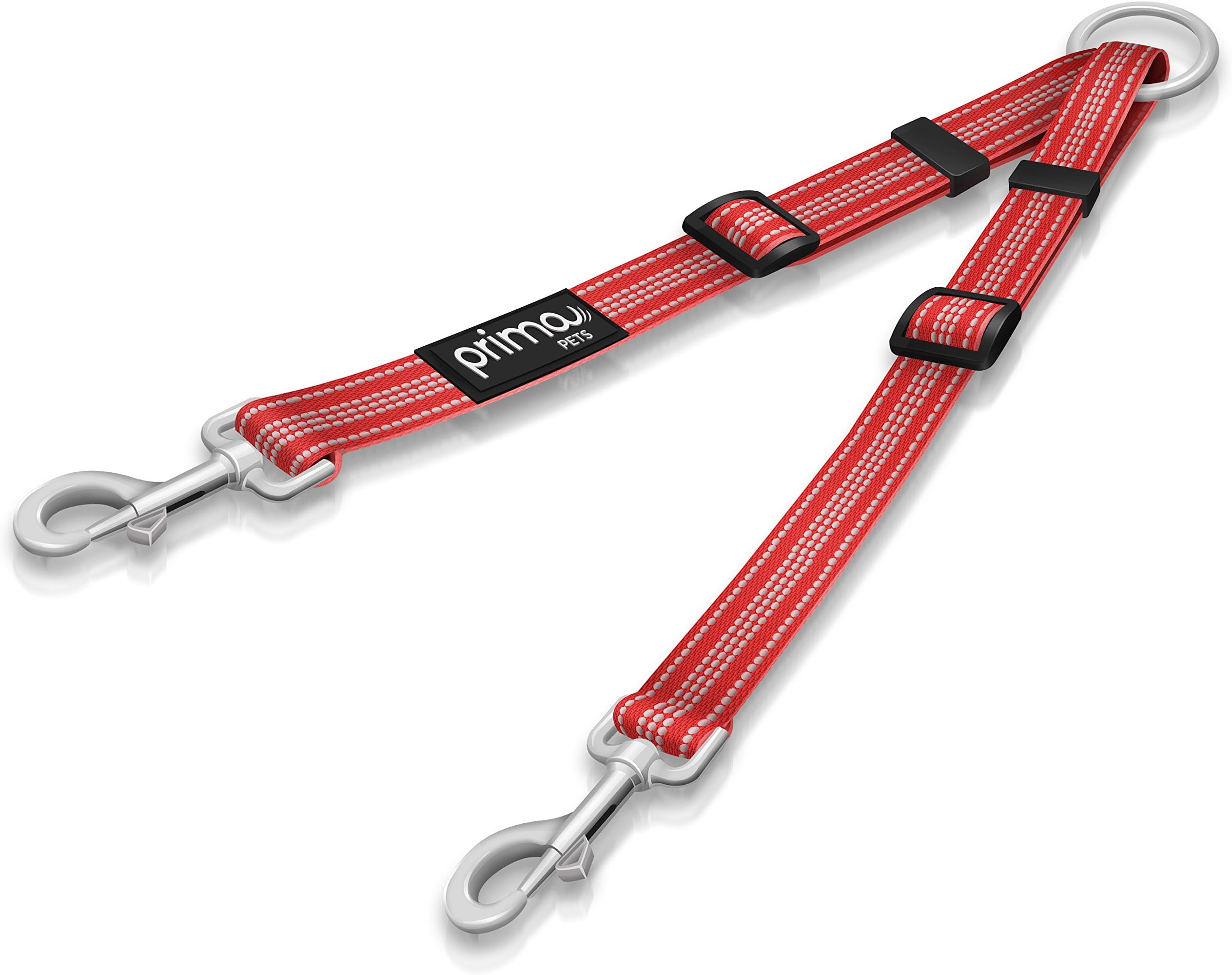 Prima Pets No Tangle Reflective Adjustable Double Dog Coupler - Each Side Adjusts 11" to 20" in Length - Walk 2 Dogs with Ease!