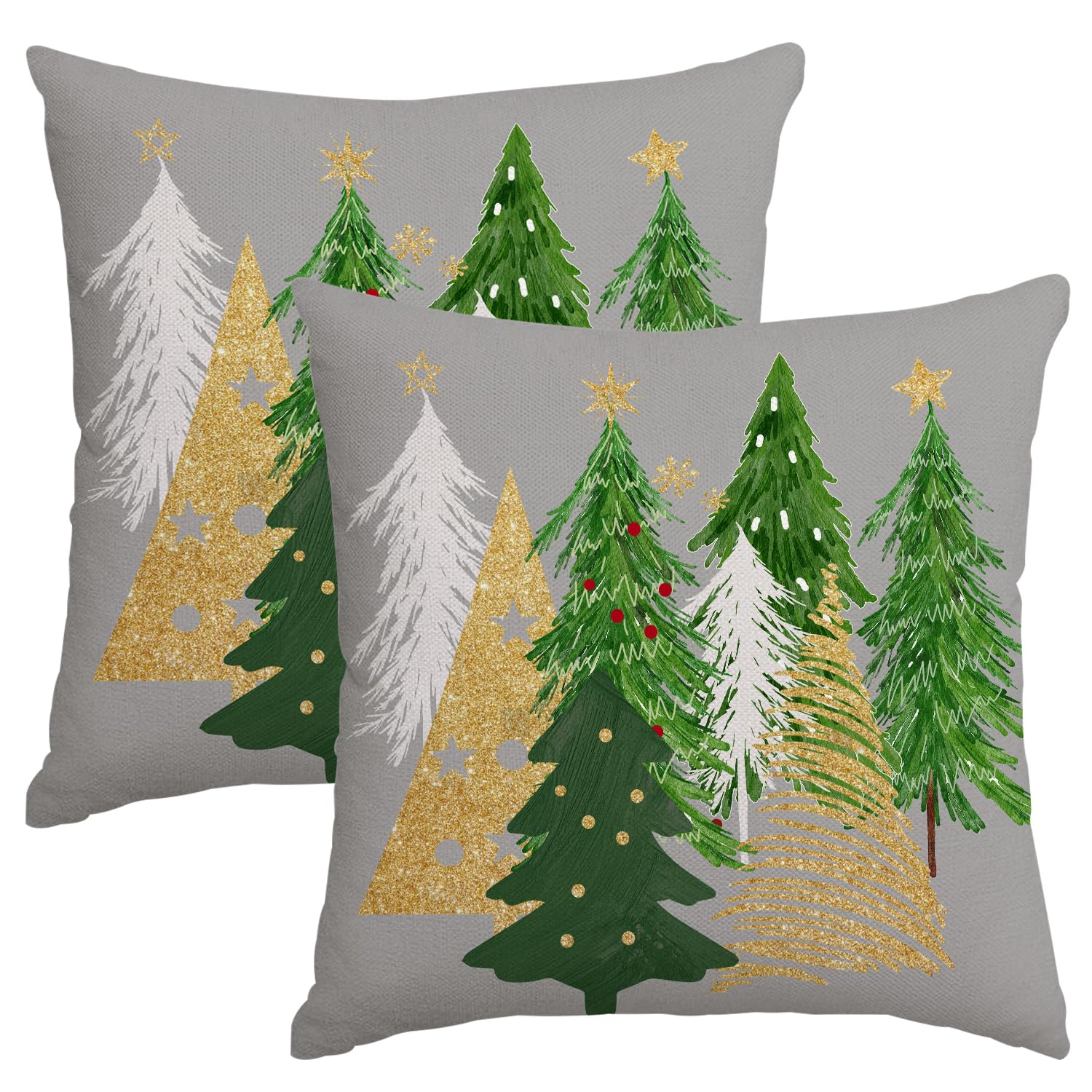 Miaikoe Christmas Cushion Covers 60x60 cm Set of 2 Christmas Tree Grey Decorative Throw Pillow Covers Winter Holiday Cushion Cases Decor for Home Couch Sofa