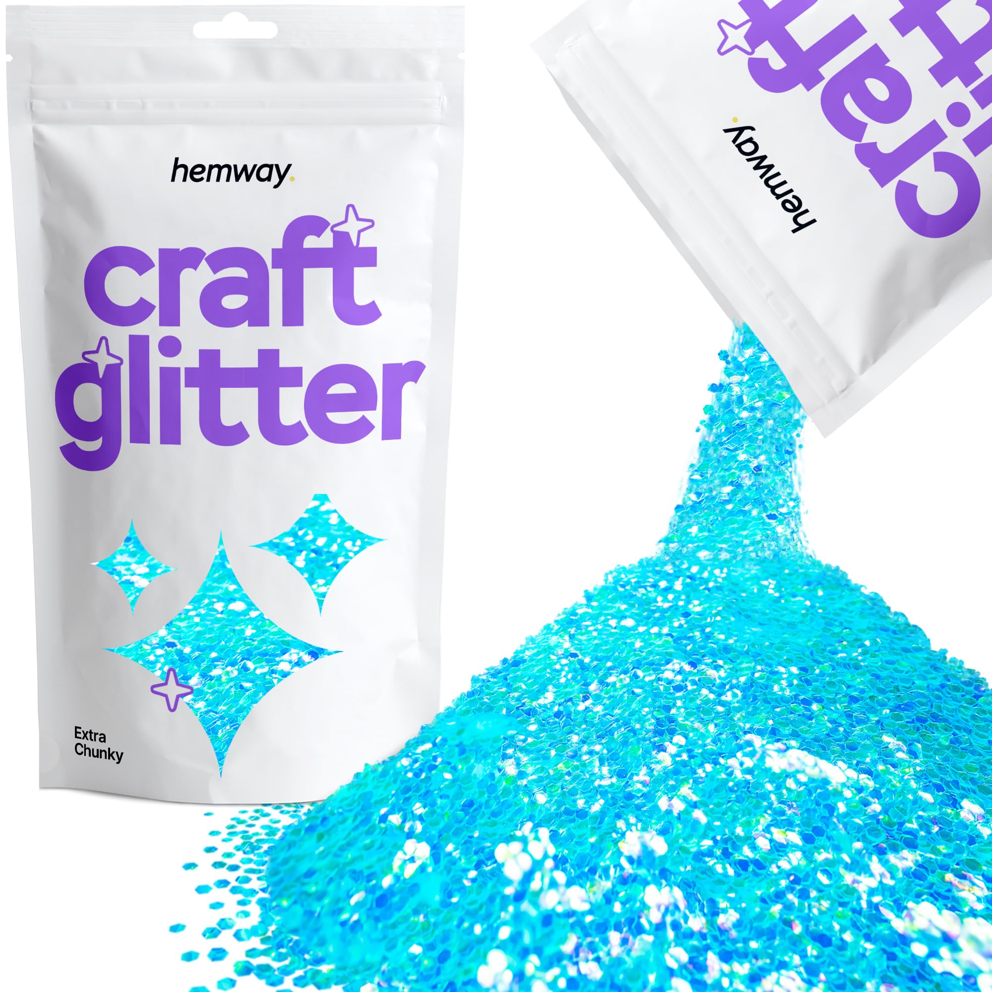 Hemway Craft Glitter Baby Blue Iridescent 100g Extra Chunky Glitter for Crafts, Resin, Cosmetic, Nail, Face, Body, Festival, Tumblers, Art, Candle, Crafting