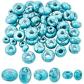 PH PandaHall 60pcs Synthetic Turquoise Beads, 3 Size Large Hole Round Spacer Beads Turquoise Stone Bead European Bead for Bracelet Necklace Earrings Jewelry Making, Hole: 2.5~6mm