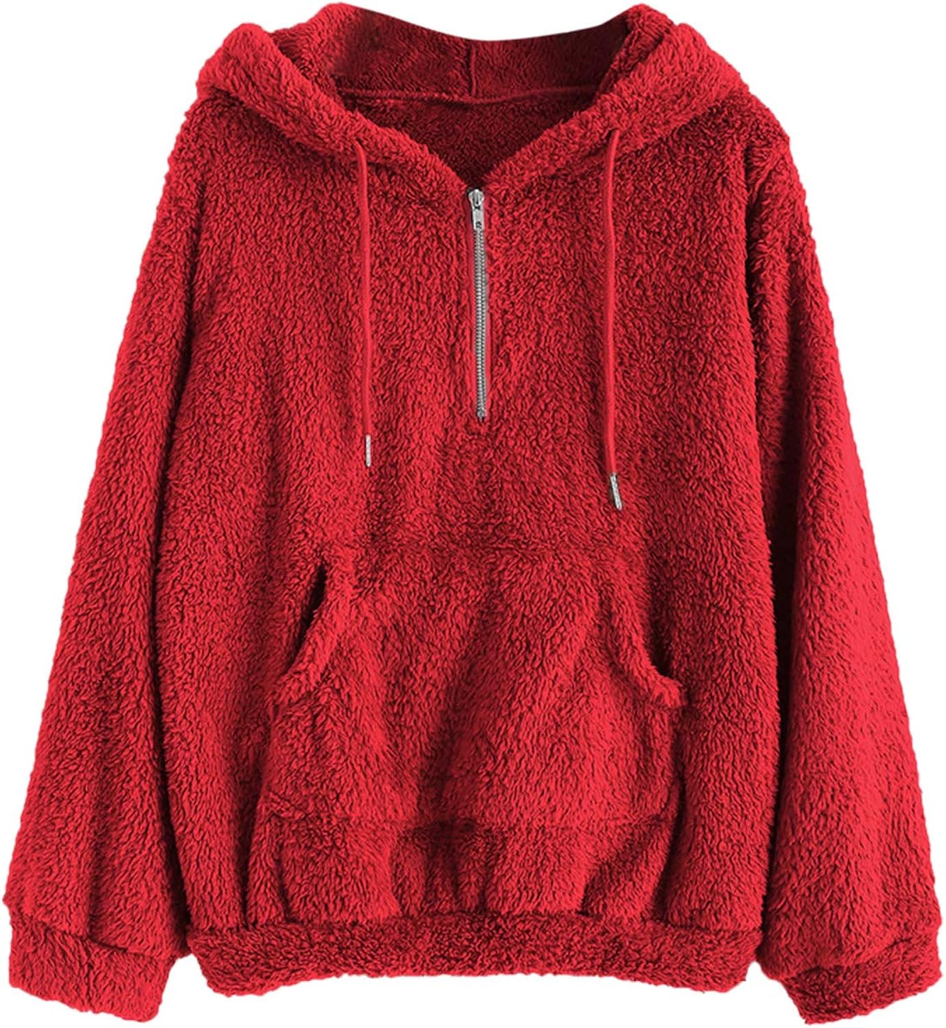 half zip kangaroo pocket fluffy hoodie