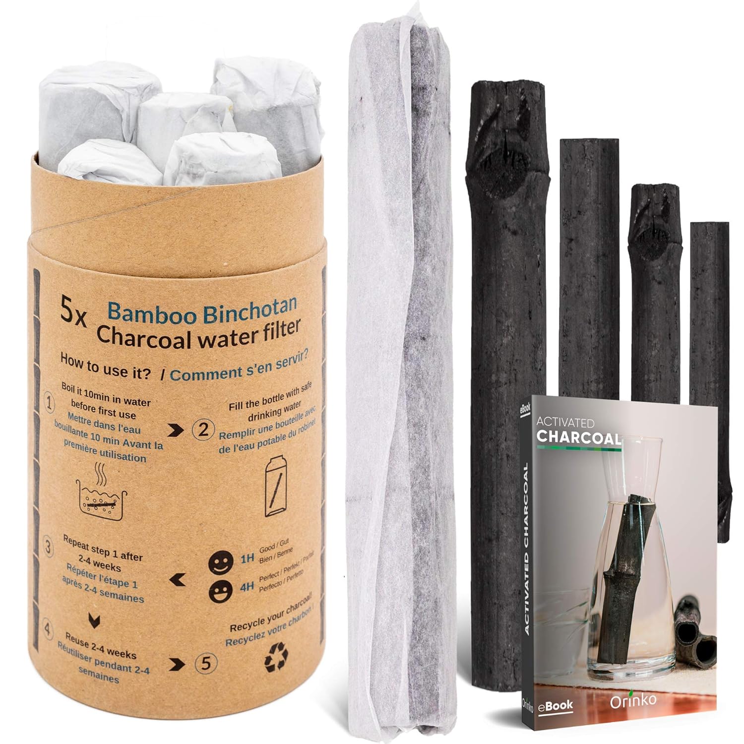 orinko 5 Charcoal Sticks for Water Purification Bamboo Charcoal Water