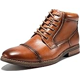 Arkbird Oxford Dress Boots for Men - Brown Leather Men's Fashion Side Zip Cap Toe Mid-Top Chukka Ankle Boot Size 9
