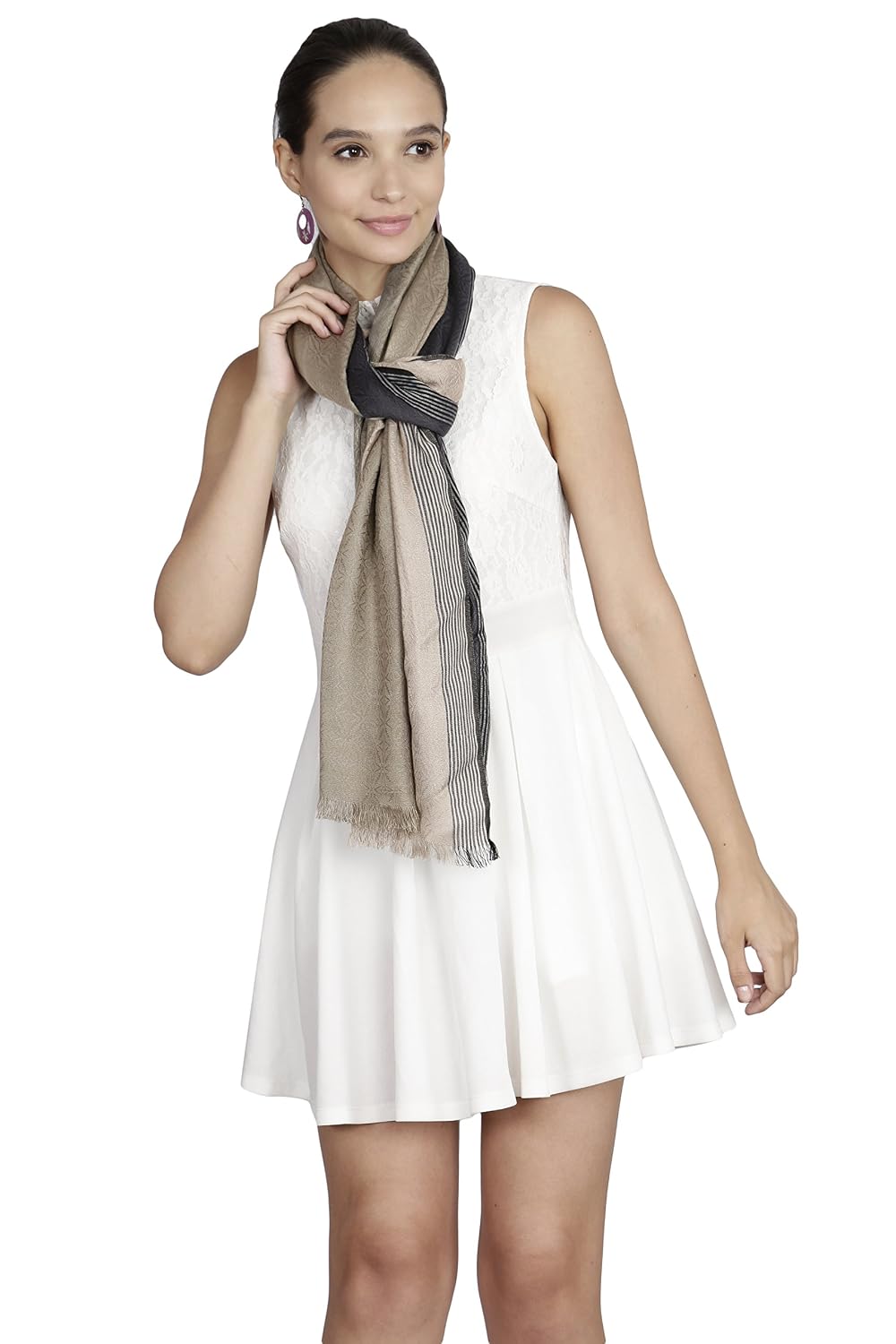 fabseasons cotton viscose double colored and self designed super soft & stylish scarf / scarves, shawl and stoles for women, size - 70*190 cms