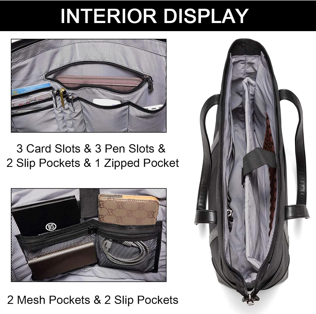 Chase Chic Laptop Bag for Women Waterproof Classic Teacher's Tote Bag 15.6in Computer Work Bags for Women with Luggage Strap(Black) - Image 4
