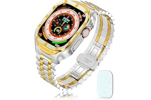 SAN JEIRIE Stainless Steel Case/Band for Apple Watch Band 49mm 45mm 44mm 42mm-Rugged Metal iWatch Case and Strap for Men iWatch Band Series 9/8/7/6/5/4/3/2/1/Ultra/Ultra 2/SE