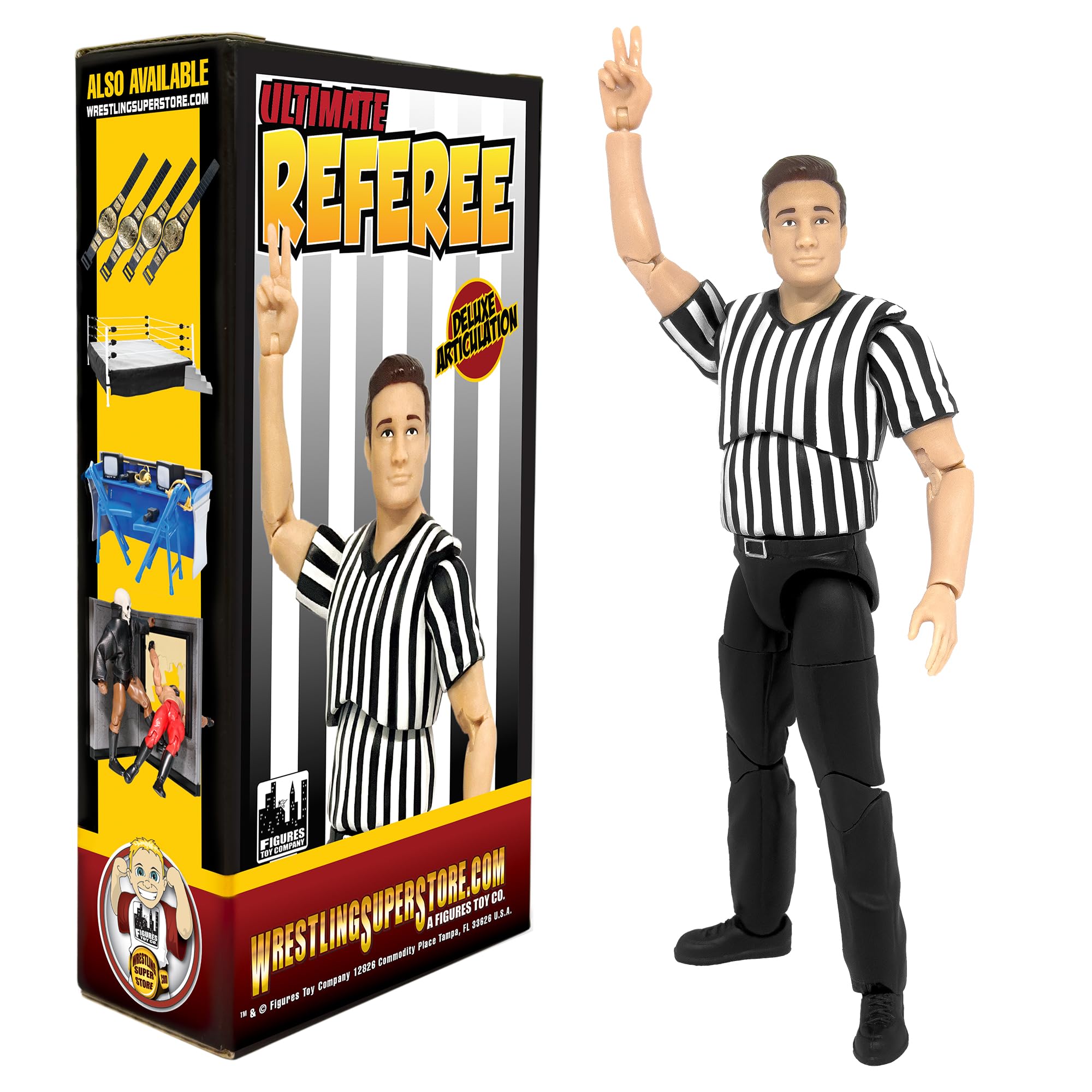 Figures Toy Company Figures Toy Ultimate Referee with Deluxe Articulation for WWE Wrestling Action Figures,Multi-color,6 Inch(Pack of 1)
