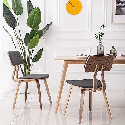 Yeefy Dining Chair Bent Wood Modern Dining Room Chairs Upholstered Living Room Chairs Set Of 2 Gray Amazon In Home Kitchen