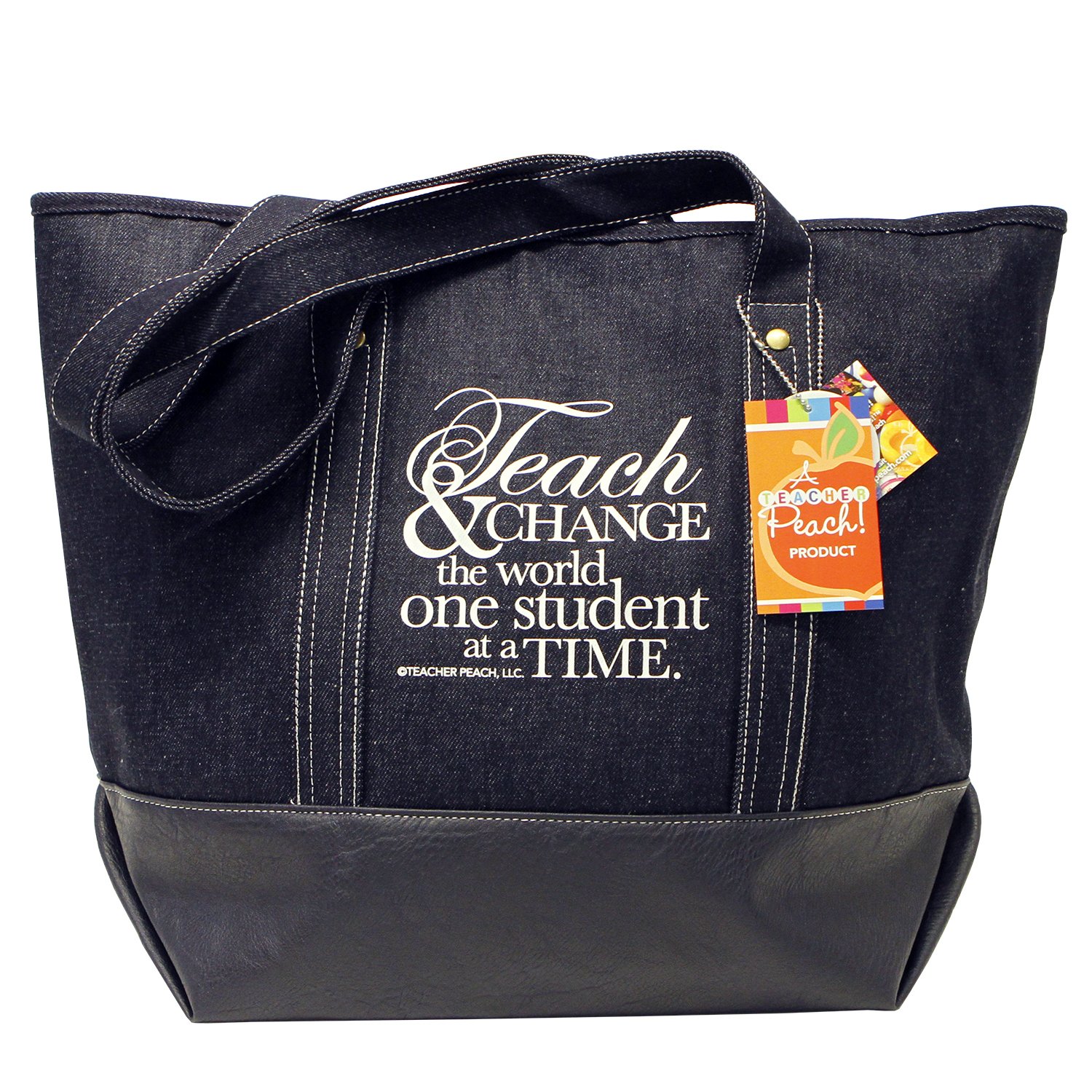 Teacher Peach Denim Tote School Teacher Bag, Perfect Gift for Teachers