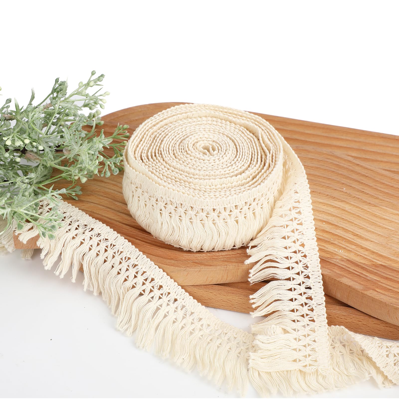 Photo 1 of 10 Yards Fringe Tassel Trim 2.3-Inch Wide Boho Long Beige Lace Cotton Trimming for Clothes Curtains Dress Sewing Crafts