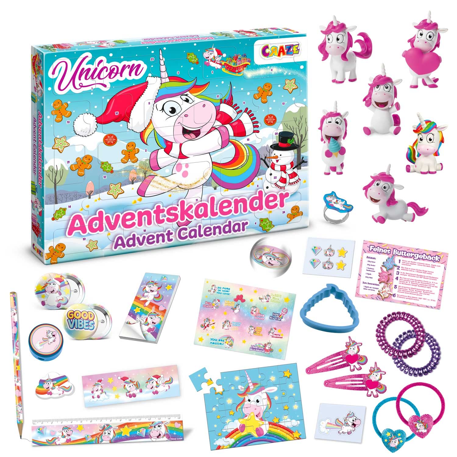 CRAZE Unicorn Advent Calendar 2025 for Kids – 24 Surprise Toys with Figures, Accessories & Stationery – Magical Countdown Calendar Christmas Gifts for Girls Age 3+