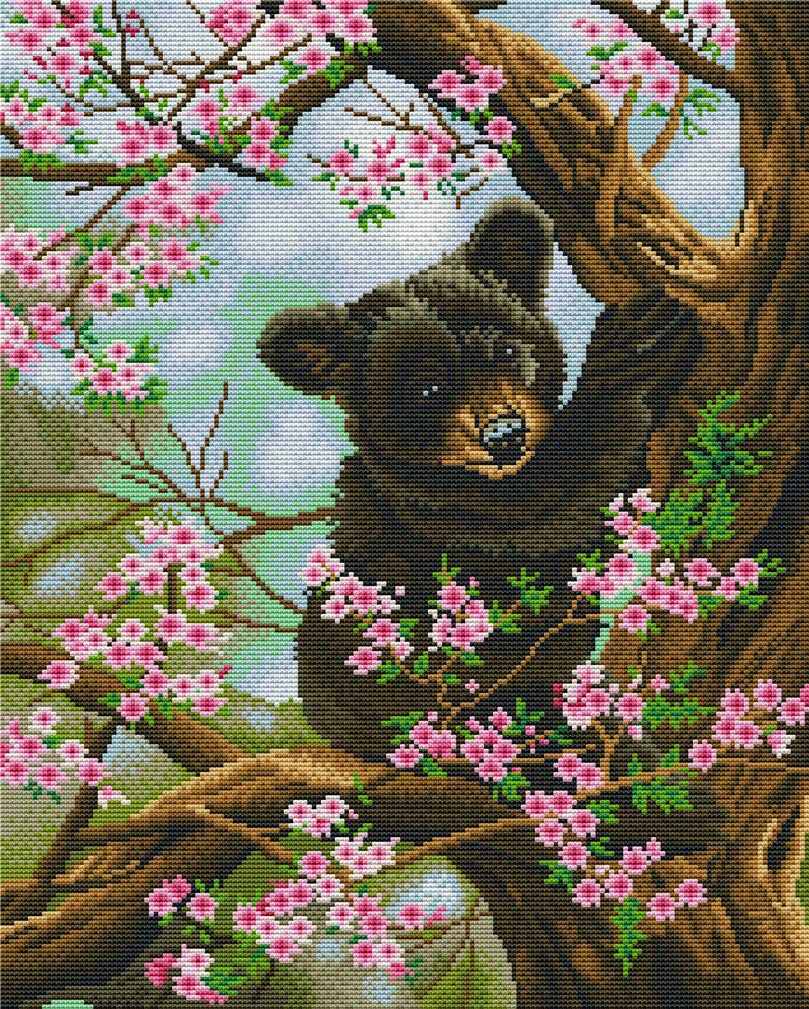 Abillyn Embroidery Cross Stitch Kits Black Bear Climbing Tree Stamped with Printed Pattern Starter Kit (Bear)