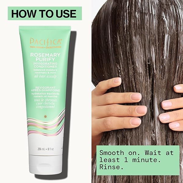 PACIFICA CONDITIONER – ROSEMARY PURIFY INVIGORATING CONDITIONER WITH HYDRATING JOJOBA & COOLING MINT FOR BALANCED MOISTURE, SULFATE-FREE, VEGAN & CRUELTY-FREE, 8 OZ