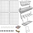 4 Pack Wire Wall Grid Panel with Accessories | Includes Hanging Baskets, Letter Sorter, Shelf & Hook Rack | Grid Wall Panels | Photo Grid | Hanging Home, Office & Kitchen Décor