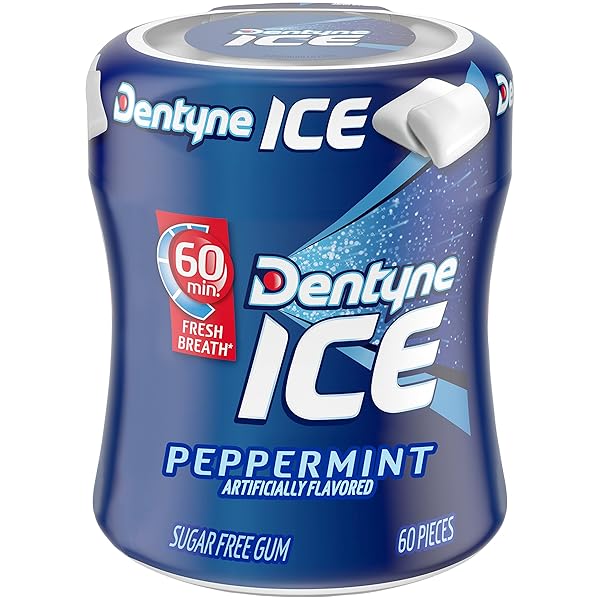 DENTYNE ICE PEPPERMINT SUGAR-FREE CHEWING GUM, 6 BOTTLES OF 60 PIECES (360 TOTAL PIECES)