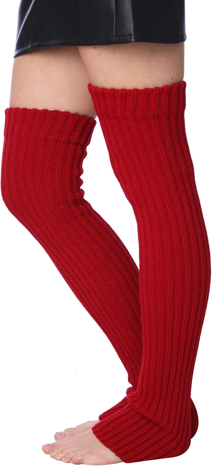 Isadora Paccini Women's Extra Long Ribbed Knit Leg Warmers, (CRANBERRY): Clothing