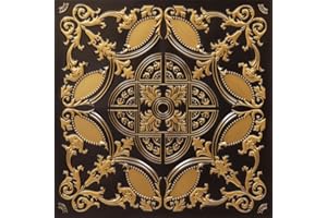From Plain To Beautiful In Hours 218 Golden Prague PVC 2' x 2' Glue-up or Lay-in Ceiling Tile (Covers / 100 sq.ft), Antique Gold, 25 Piece