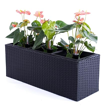 Pflanztopf Blumentopf Pflanzkasten Blumenkasten Polyrattan Rechteck LxBxH 82x30x30cm schwarz