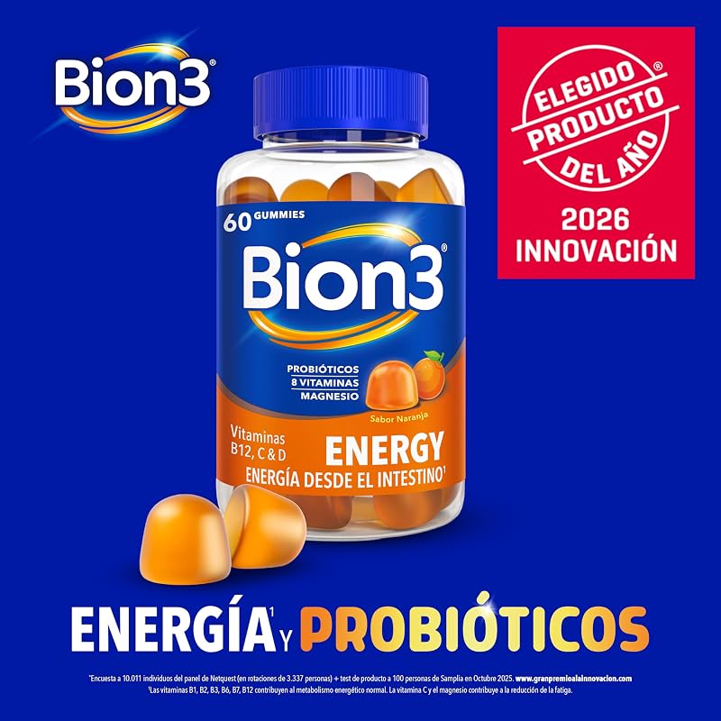 Bion3 Energy Gummies para la energía física y mental con Vitamina C y Magnesio, Vitaminas B12, B1, B2, B3, B6, B7, Vitamina D y Probióticos, 60x2 gummies, para 1-2 meses de uso