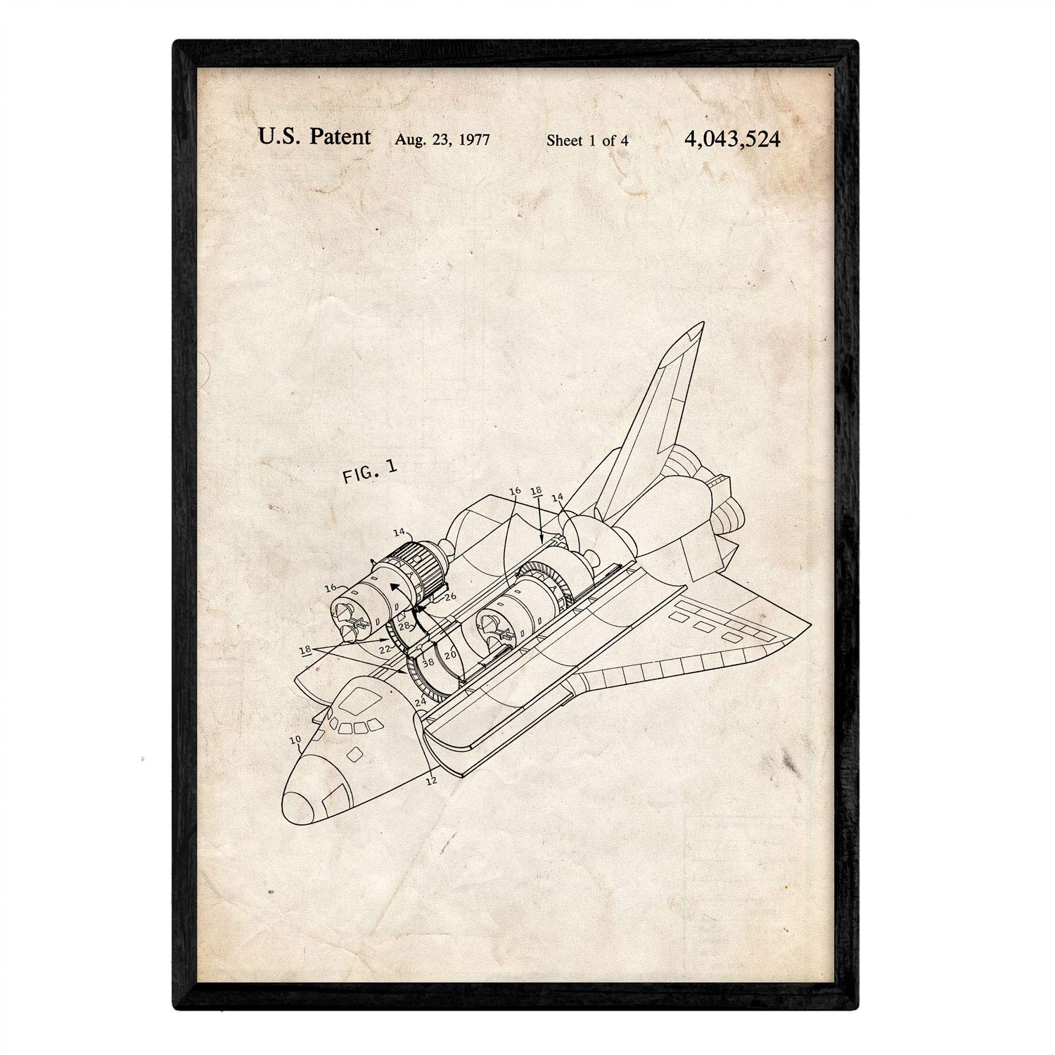 Nacnic Poster Transbordador patent. Sheet with old design patent in A3 size and vintage background