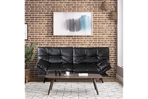 Opoiar Futon Sofa Bed, Lounge Memory Foam Sleeper Couch for Compact Living Spaces, Convertible Foldable Loveseat with Armrests,Black/Faux Leather,71" W