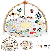 Baby Play Gym & Activity Mat, 5 Developmental Zones Tummy Time Mat with 4 Detachable Sensory Toys, Early Skills & Sensory Development Mat, Newborn Essentials Baby Shower Gift