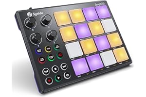 Synido Beat Maker Machine with 16 RGB Backlit Beat Pads, TempoPAD USB Portable MIDI Drum Pad Controller, 4 Assignable Knobs, for Beginner Music Production, Black