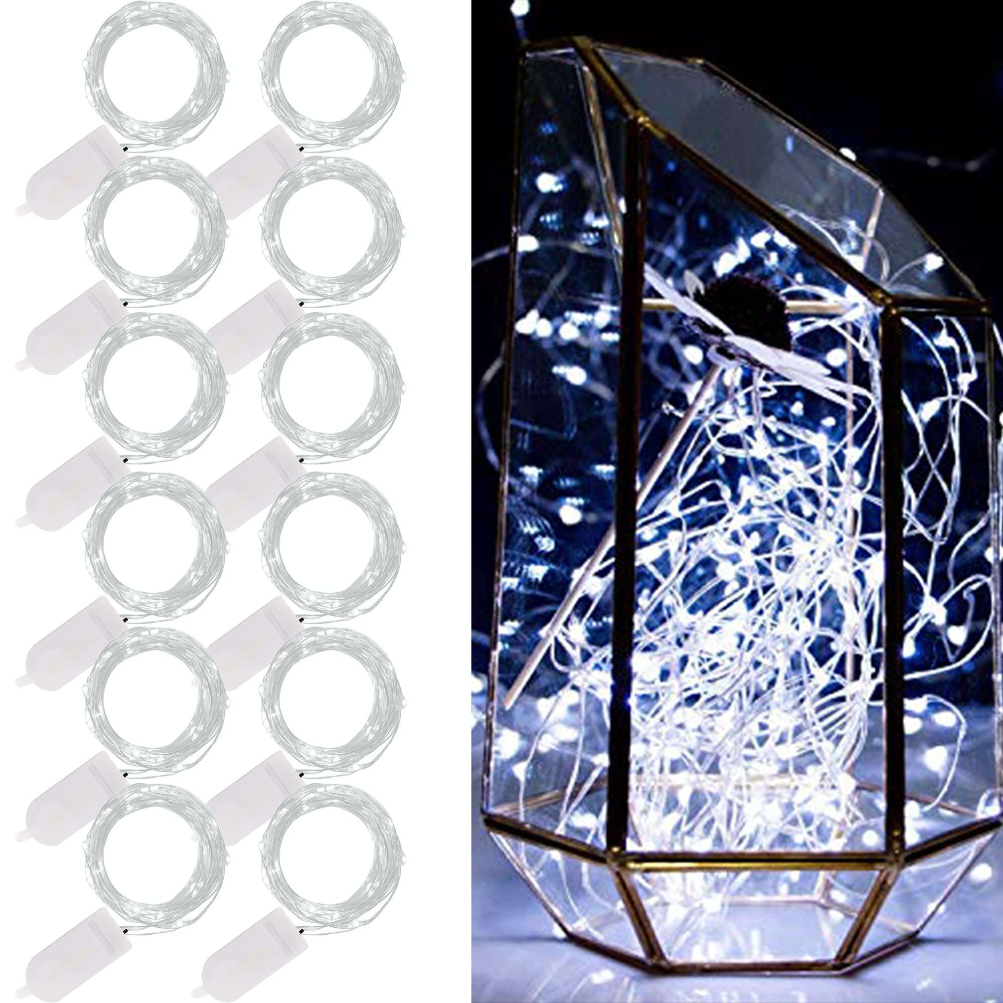 Photo 1 of WATERGLIDE 12 Pack Fairy Lights Battery Operated (Included), 7 ft 20 LED Mini String Lights, Waterproof Silver Wire Firefly Starry Lights for DIY Wedding Christmas Party Mason Jars Decor, Cool White