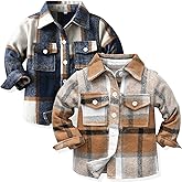 Ilyboz Little Flannels 2 Pack Toddler Baby Boys Plaid Flannel Shirts Jackets Long Sleeve Lapel Button Down Shirt Top Outfit