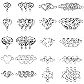 UR URLIFEHALL 100 Pcs Antique Silver Filigree Heart Charm Links Tibetan Double Loops Love Heart Connector Charms for DIY Jewelry Making Findings