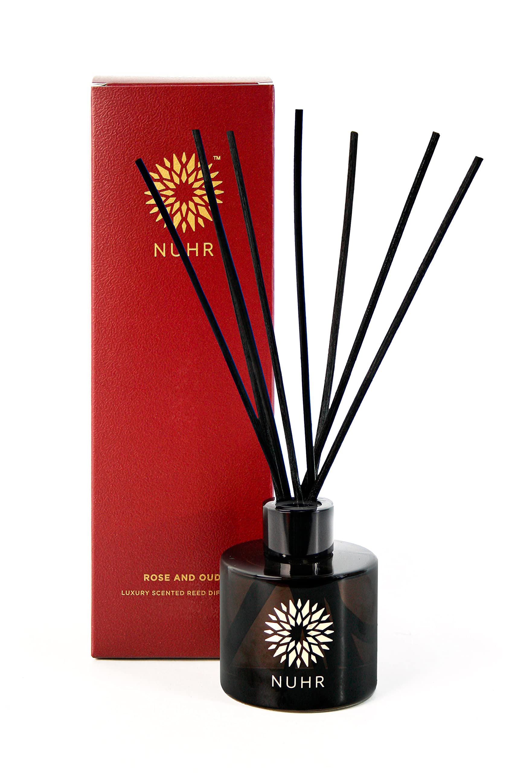 NUHR Home Reed Diffuser Rose & Oud Sticks for Home Multi Note Fragrance - Long Lasting Aroma Perfect Reed Diffuser, Minimum of 4 Months, UK-Made- Gift Set 100ml
