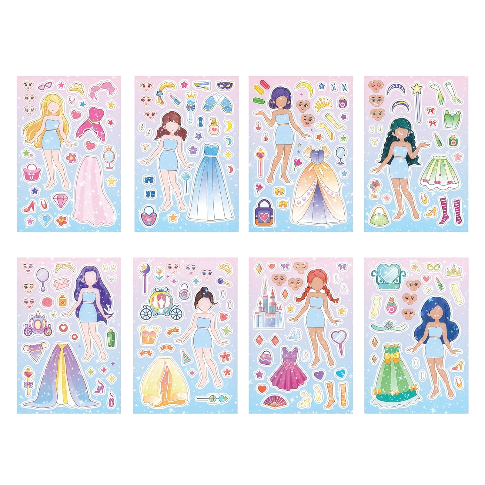 Kotkiddy 24 Pieces Princess Stickers Kids Make A Face Decals DIY Labels For Children Princess Glitter Decorations Holographic Birthday Party Favors Exchanging Gifts