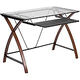 Flash Furniture Jude Tempered Glass Computer Desk with Pull-Out Keyboard Tray and Crisscross Frame, Small Computer Desk for H