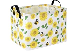 HIYAGON Kids Storage Basket Baby Boy Girls Basket Gift Basket Empty Cute Storage Bin Organizer Boxes Rectangular Room Decor for Books(Bee Sunflower)